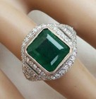 Art Deco 11 42ct Emerald And Old White Cz Cluster Vintage Antique Ring In 925 Ss