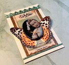 Mixed Media Collage Art Card Aceo Child  Butterfly And Button Series    happy   