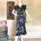 Vintage Mod 60s Psychedelic Tiki Hawaiian Barkcloth Dress Wrap Top Midi M