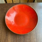 Vintage Red Enamel On Copper Bowl 5 5   