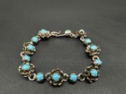 6    Vintage Sterling Silver Bracelet  Southwestern 925 Flower With Turquoise