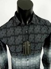 Mens Italian Caviar Dremes Casual Stretch Button Shirt Grey Geometric Checks