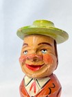 Bottle Stopper Mechanical Man Hat Lifts Up Carved Wood Wine Liquor Cork Folk Art