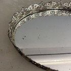 Vintage Filigree Oval Vanity Mirror Tray 13 5  X 8 5    Perfume Dresser  g 