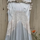 Antique 1930s Satin   Lace Slip Dress Nightgown     Baby Blue  Bias Cut  Size 38