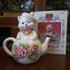 Vintage 1991 Hand-painted Cottagecore Kitty Cat Teapot Coin Bank Figurine