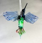 Blown Glass Bird Hummingbird Figurine Hanging Ornament Murano Style Blue Red 4 9
