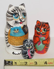 Three Vintage Cemehoba Hand-painted Cats Carved Wood Nesting Dolls      Signed