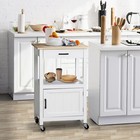 White Rolling Kitchen Island Cart On Wheels Side Table With Drawer   Side Hooks