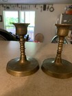 Pair Of Brass Candlestick Candle Holders  Ribbed Base  4 5    Tall  Vintage
