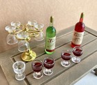 13pcs Set Dollhouse Miniature Red Wine Bottles Resin Cups Metal Rack Set  Decor