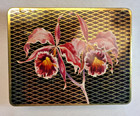 Vintage Floral Purple  Black   Gold Hinged Tin - Made In Western Germany 6x5x2 5