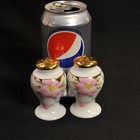 Noritake Bulbous Salt   Pepper Shakers Handpainted Pink Azalea W gold 1934-1941