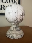 Atq Wooden Architectural Finial - Newel Post Top   Base 8 5  T - Old White Paint