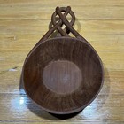 Antique Primitive Twisted Handle Cottage Hand Carved Wooden Bowl 11 x7 x2 
