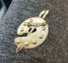 Vintage Gold Tone Multi Stone Artist Paintbrush And Pallet Pin Brooch 