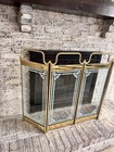 Vtg Hollywood Regency Brass And Glass Foldable Fireplace Screen 4 Panel  53x33   