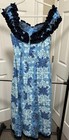 Hawaiian Hula Dress Blue Floral Luau Dance Costume Ruffle Hem Women   s Medium