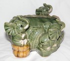 Vintage  3 Trunks Up Baby Elephants  Ceramic Planter