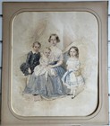Antique Watercolour Painting Charming Family Portrait By Woolnoth 1852
