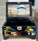 Vintage Japanese Black Lacquered Hand Painted Musical Jewelry Box - 6  X 3 5 
