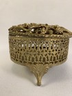 Vintage Stylebuilt Jewelry Casket Trinket Box Gold Ormolu Filigree Footed Bird
