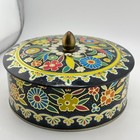 Vintage Daher Round Metal Enamel Flowers Made In England Blue   Black