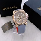 Bulova Marine Star Rose Gold Dial Grey Rubber Strap Men s Automatic Watch 98a228