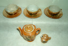 Vintage Japan Child   s Miniature Tea Set Gold Luster Ware Painted Floral 8 Piece