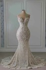 Luxury Mermaid Wedding Dress Sleeveless Appliques Crystal Pearls Bridal Gowns