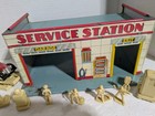 Vintage 1950 s Tin Litho Roadside Service Station With Accessories