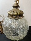 Mid Century Modern Globe Hanging Lamp Amber Glass   Brass Vintage - As Is