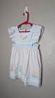 Vintage Toddler Size 4 White Blue Embroidered Flowers Apron Bib Dress  read 