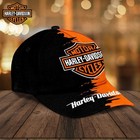 Harley-davidson Motorcycle Cap Orange Black Half Half Biker Hat Riding Gear