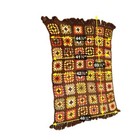 Vtg 70s Brown Multicolor Flower Square Afghan Blanket Granny Crochet Throw 70x42