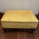 Vintage Artisan 1955 Mid Century Mustard Yellow Vinyl Studded Footstool Ottoman