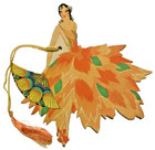 4 Unused Vintage Bridge Tallys Festive Latin Dress Orange Golden Fan Dance Buzza