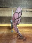 Flaw-vintage Lead Pewter Fairy With Pink  Stained Glass Wings -read
