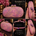 Kesaneus Pink Purple Gold Beaded Hard Clutch Evening Bag  Gold Leaf Pattern