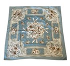 Vtg Light Blue Floral Rose Scarf Silk  34 X34    Square Large Silky