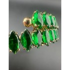 Vintage Emerald Green Glass Navette Rhinestone Flexible Bracelet Mid Century