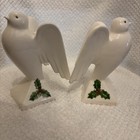 Vintage Lefton China Dove Candlestick Holders 1986 Christmas Holly