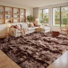 Fluffy Area Rugs 8x10 Large Shaggy Soft Tie Dye Brown Mat For Living Room Floor