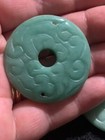 Vintage Carved Chinese Green Aventurine Stone Bi Or Pi Disc Donut Pendant 40mm