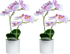 Artificial Orchid Flowers  2 Pieces Potted Fake Orchids With Plastic Vase For Ta