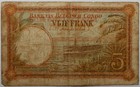 5 Francs 1930 Belgian Congo P 8e F- Banknote
