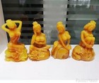 4 Pcs Chinese Yellow Jade Stone Carved Ancient Beauty Girls Statue Collection