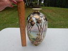 Stunning Raised Gold Enamel Nippon Moriage Vase W  Mountain   Tree Scene On Lake