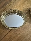 Set Of 2 Filigree Gold Tone Mirror Vanity Tray Vintage