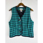 Vintage Thats Me Teal Black Plaid Button Front Vest Sleeveless Top Womens 7 8
